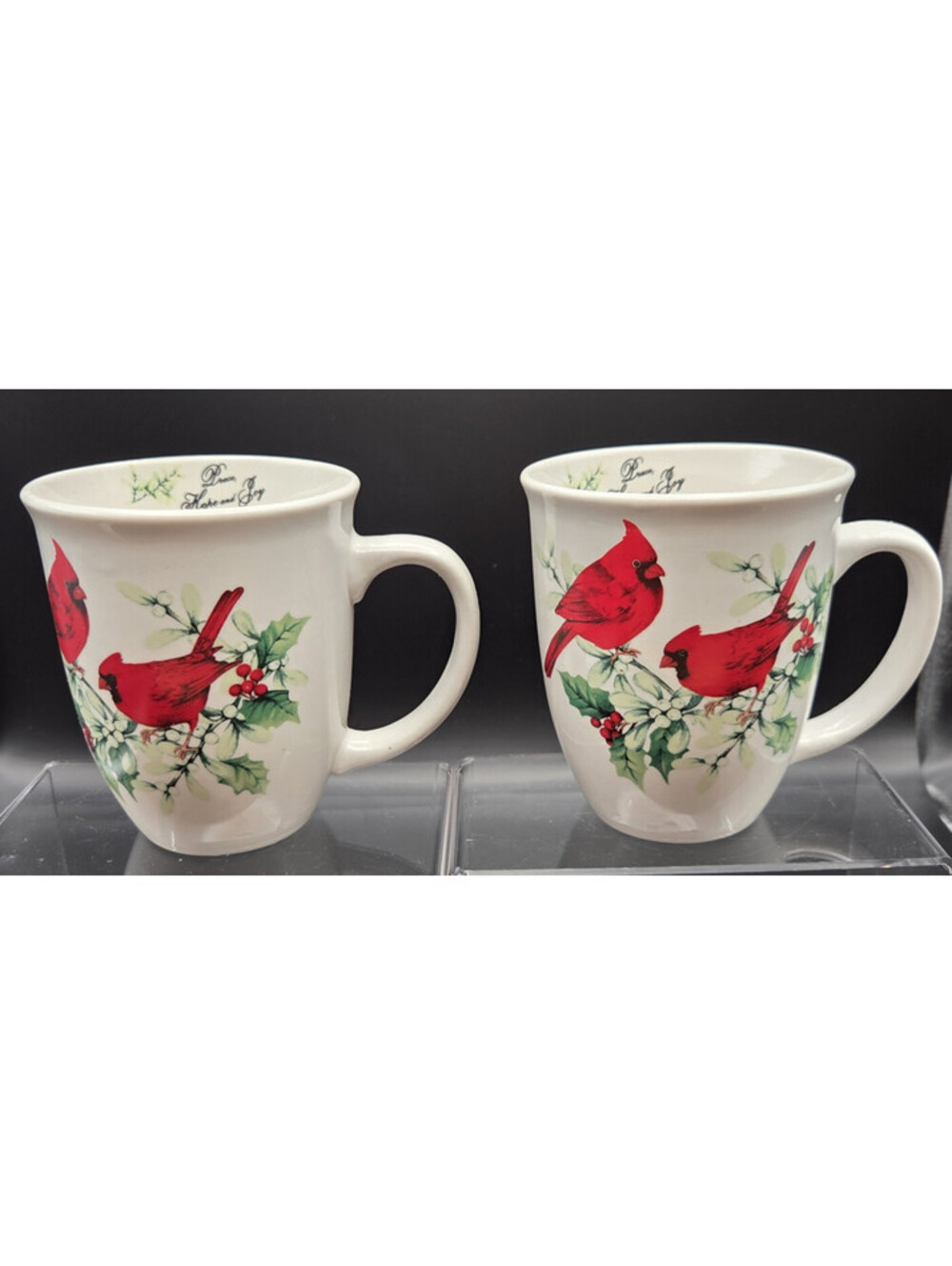Atco Christmas Cardinal Mug Pair "Peace, Hope, & Love." Great Condition.